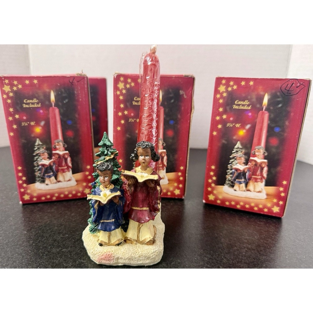 Rare Vintage Giftco Carolers Polystone Candle Holders Christmas Lot of 4 NOS